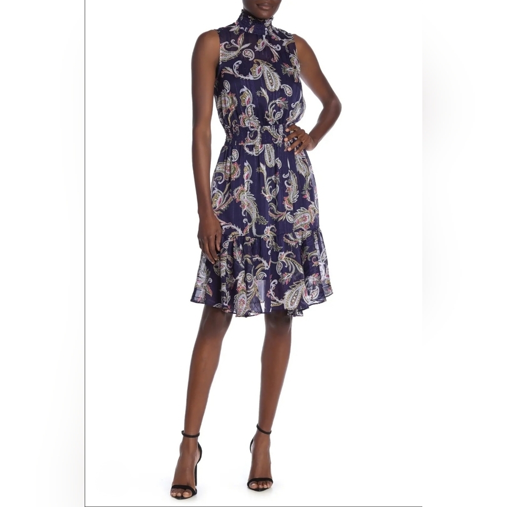 Nanette Lepore Navy Paisley Tailored Midi Dress